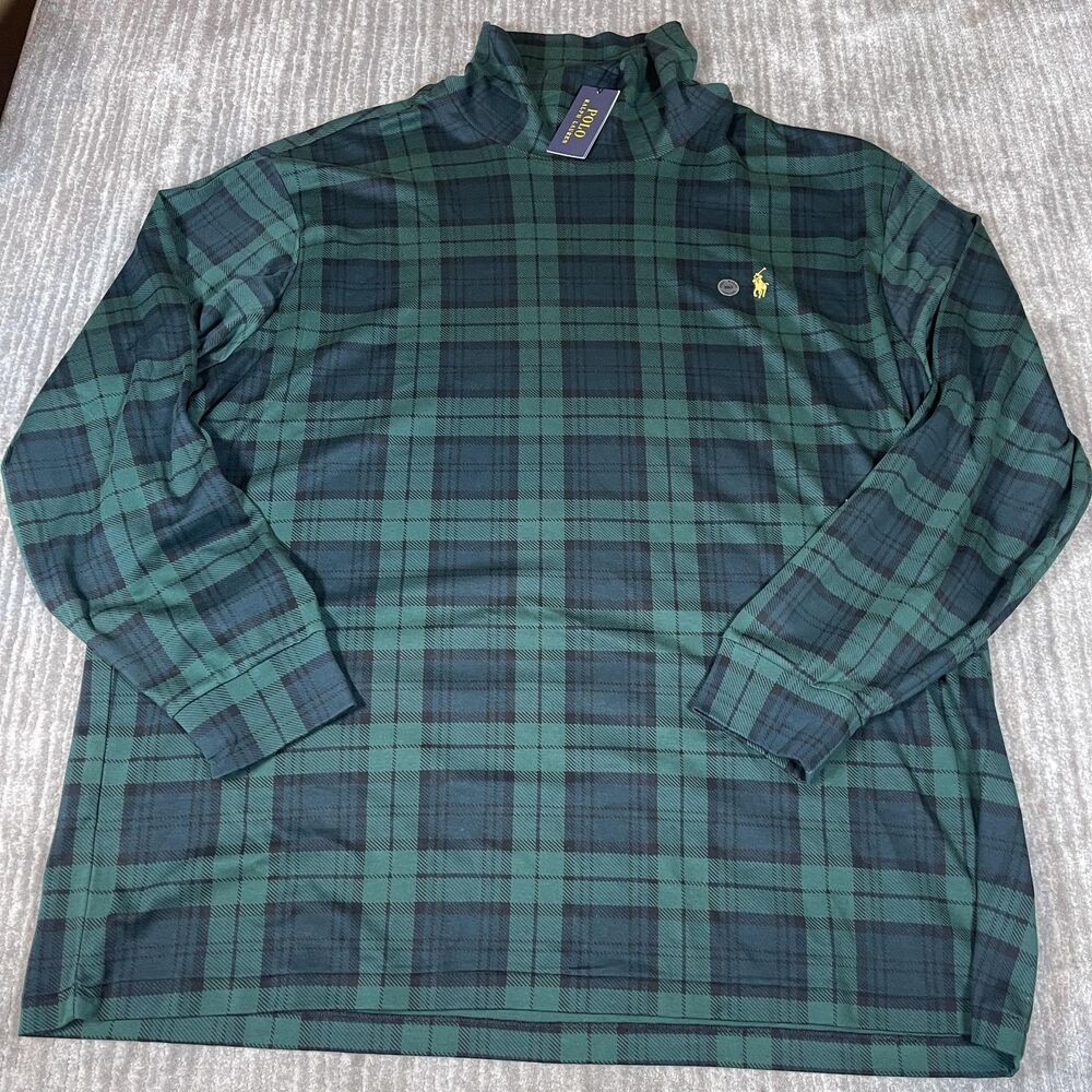 Polo Ralph Lauren Sweater Mens 3XLT Green Plaid Soft Cotton Turtleneck